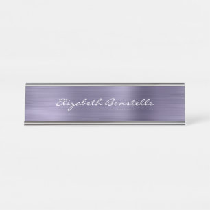 Elegant Lavendel Geborsteld Metaal Handgeschrift Bureau Naambordje