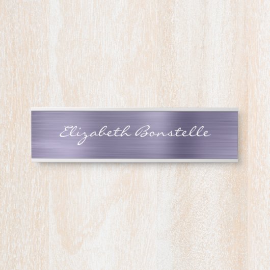 Elegant Lavendel Geborsteld Metaal Handgeschrift Deurbordje (Voorkant)
