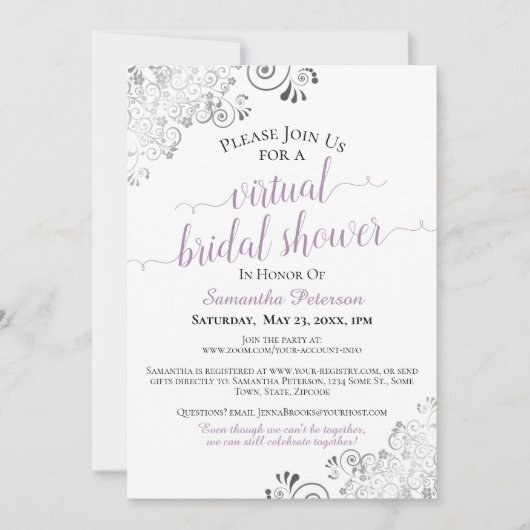 Elegant Lavendel Grijs Wit Virtueel Vrijgezellenfe Kaart (Voorkant)