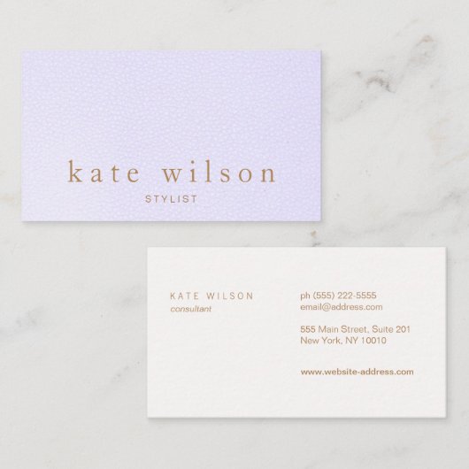 Elegant Lavendel Leder Professioneel Visitekaartje (Voorkant / Achterkant)