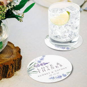 Elegant Lavendel Liefde en Dank Trouw Geschenk Ronde Kartonnen Onderzetter