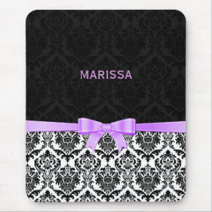Elegant Lavendel Lint Zwart & Wit Damasks 2 Muismat