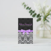 Elegant Lavendel Lint Zwart & Wit Damasks 2 Visitekaartje (Staand voorkant)