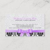 Elegant Lavendel Lint Zwart & Wit Damasks 2 Visitekaartje (Achterkant)