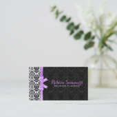 Elegant Lavendel Lint Zwart & Wit Damasks 2a Visitekaartje (Staand voorkant)