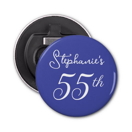 Elegant Lavendel Monogram 55e Verjaardagsfeestje Button Flesopener (Voorkant)