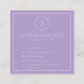 Elegant Lavendel Monogram Aangepast Vierkante Visitekaartje (Achterkant)