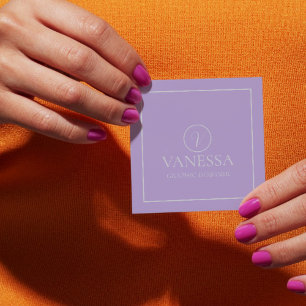 Elegant Lavendel Monogram Aangepast Vierkante Visitekaartje