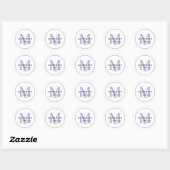 Elegant Lavendel Monogram Retouradres Ronde Sticker (Vel)