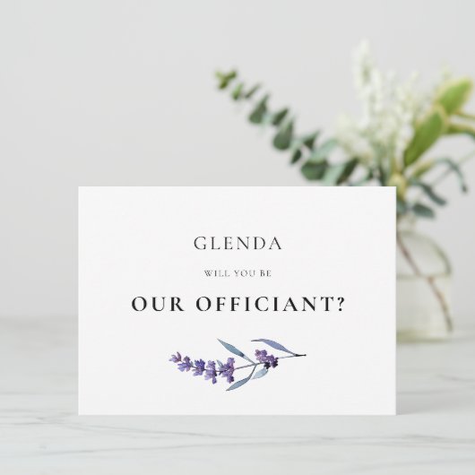 Elegant Lavendel Officiant Proposal Kaart (Staand voorkant)