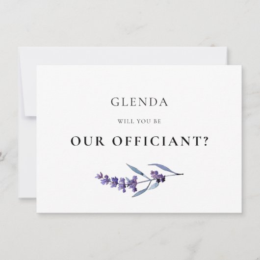 Elegant Lavendel Officiant Proposal Kaart (Voorkant)