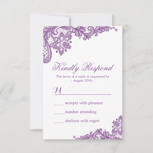 Elegant Lavendel Paars Kantpatroon RSVP (Voorkant)
