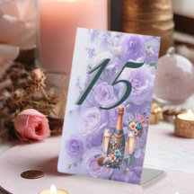 Elegant Lavendel Paarse Bloemige Trouwtafel Nummer