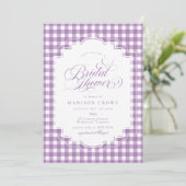 Elegant Lavendel Paarse Gingham Vrijgezellenfeest Kaart (Staand voorkant)