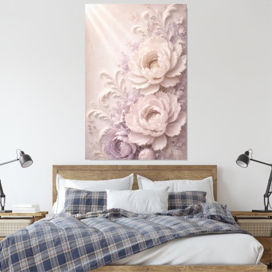 Elegant Lavendel Reliëf Roos Patroon Canvas Afdruk (Insitu (Slaapkamer))