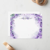 Elegant lavendel script monogram notitiekaartje (Voorkant / Achterkant in situ)