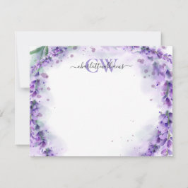 Elegant lavendel script monogram notitiekaartje