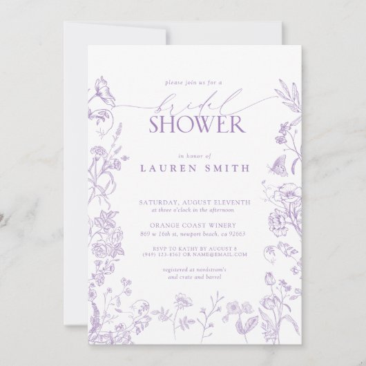 Elegant Lavendel Victoriaans Bloemen Vrijgezellenf Kaart (Voorkant)