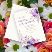 Elegant Lavendel Waterverf Bloemen Boeket Bruiloft Kaart