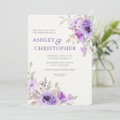 Elegant Lavendel Waterverf Bloemen Boeket Bruiloft Kaart (Staand voorkant)