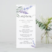 Elegant Lavendel Waterverf Bruiloft Menu (Staand voorkant)
