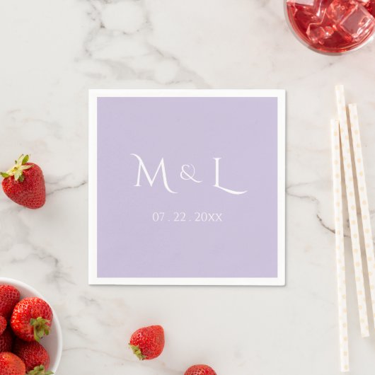 Elegant Lavendel Witte Monogram & Datum Trouw  Servet (Insitu)