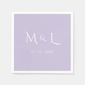 Elegant Lavendel Witte Monogram & Datum Trouw  Servet (Voorkant)