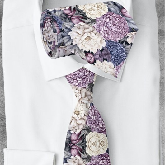 Elegant Lavendelblauw Modern Bloemmotief Stropdas