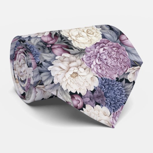 Elegant lavendelblauw modern bloempatroon stropdas (Opgerold)