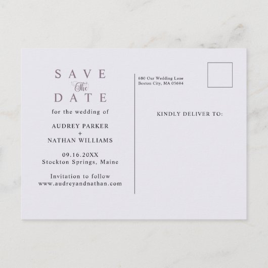 Elegant Lavender 3 Foto's sparen de Datum Aankondigingskaart (Achterkant)