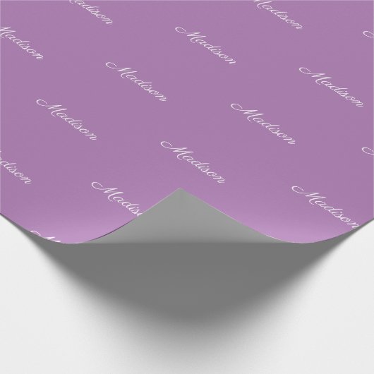 Elegant lavender aangepaste script naam tekstverja cadeaupapier (Hoek)