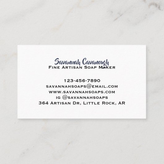 Elegant Lavender Artisan Soap Maker Visitekaartje (Achterkant)