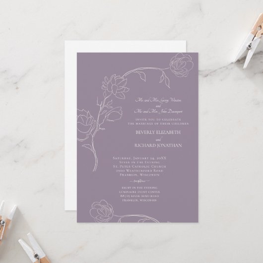 Elegant Lavender Beide sets ouders Floral Kaart (Voorkant / Achterkant in situ)