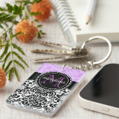 Elegant Lavender Black Damask gepersonaliseerd Sleutelhanger (Voorkant Rechts)