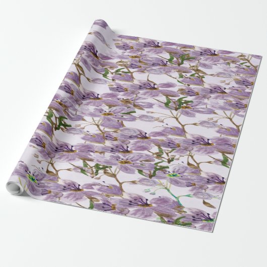 Elegant Lavender Bloom Wrapping Paper Roll Cadeaupapier (Uitgerold)