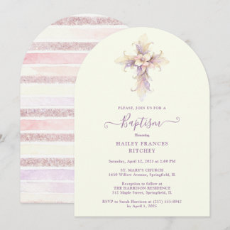 Elegant Lavender Blooms Cross Christian Baptism Kaart