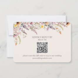 Elegant Lavender, Blush and Cream Wildflowers QR RSVP Kaartje