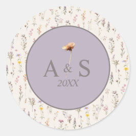Elegant Lavender, Blush and Cream Wildflowers Ronde Sticker