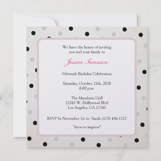 Elegant Lavender Blush en Black Quinceanera Kaart (Achterkant)