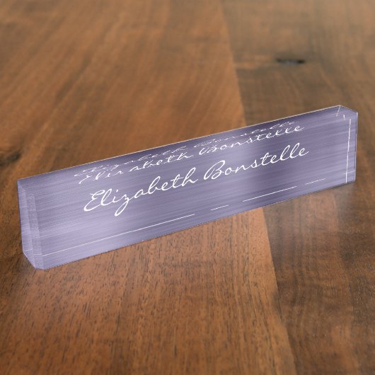 Elegant Lavender Borhed Metal Handschrift Naambordje (Zijkant)