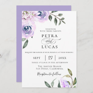 Elegant Lavender Botanical Wedding Kaart