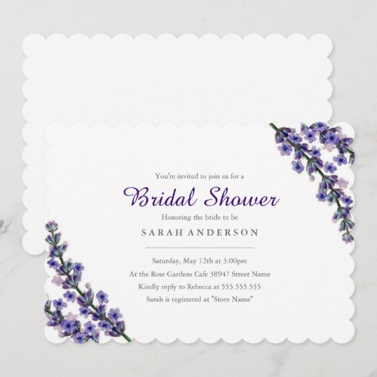 Elegant Lavender Bridal Shower Invitation Kaart (Voorkant / Achterkant)