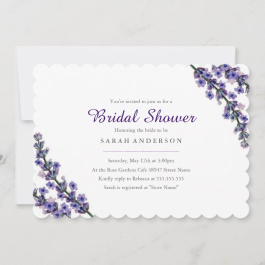 Elegant Lavender Bridal Shower Invitation Kaart (Voorkant)