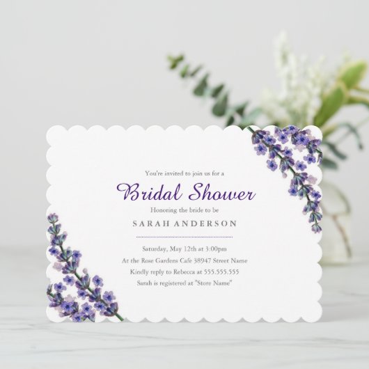 Elegant Lavender Bridal Shower Invitation Kaart (Staand voorkant)