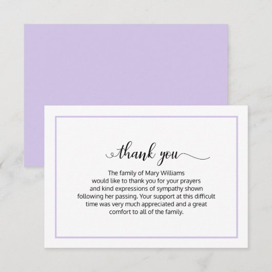 Elegant Lavender Calligraphy Funeral Bedankt (Voorkant / Achterkant)