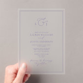 Elegant Lavender Calligraphy Monogram Wedding Acryl Uitnodigingen (Insitu (Draagbaar))