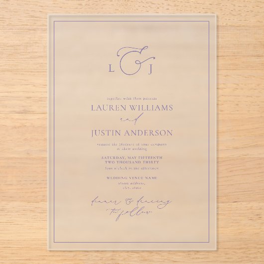 Elegant Lavender Calligraphy Monogram Wedding Acryl Uitnodigingen (Voorkant)