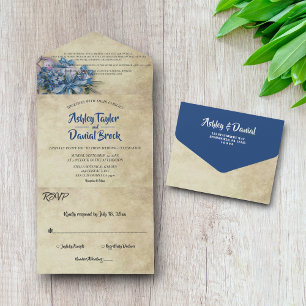 Elegant Lavender Country Floral Rustic Wedding All In One Uitnodiging