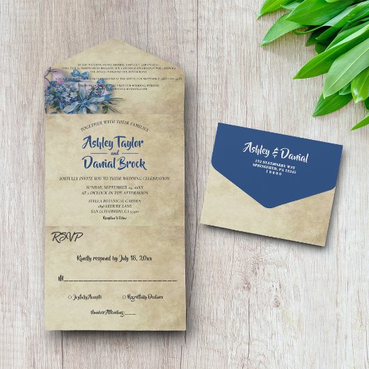 Elegant Lavender Country Floral Rustic Wedding All In One Uitnodiging