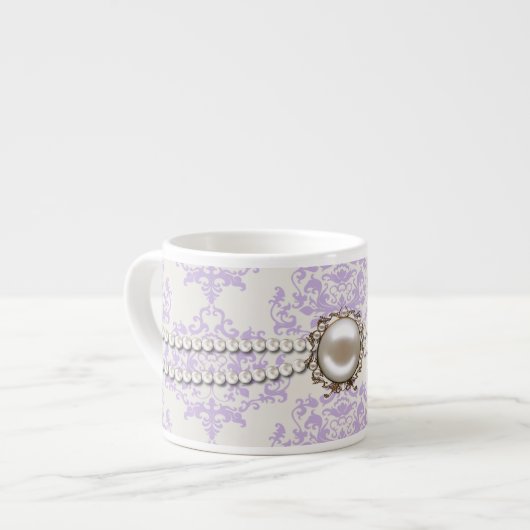 Elegant Lavender Damask met Pearls Espresso Mok (Links)